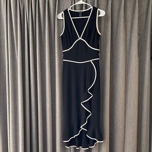 Moda International Black Midi Dress with White Piping